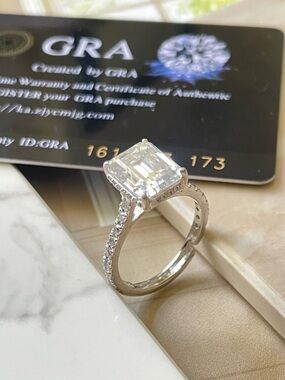 3.635 carat GRA certified Moissanite Ring in 925 Silver (Oct,8*10mm, adjustable)